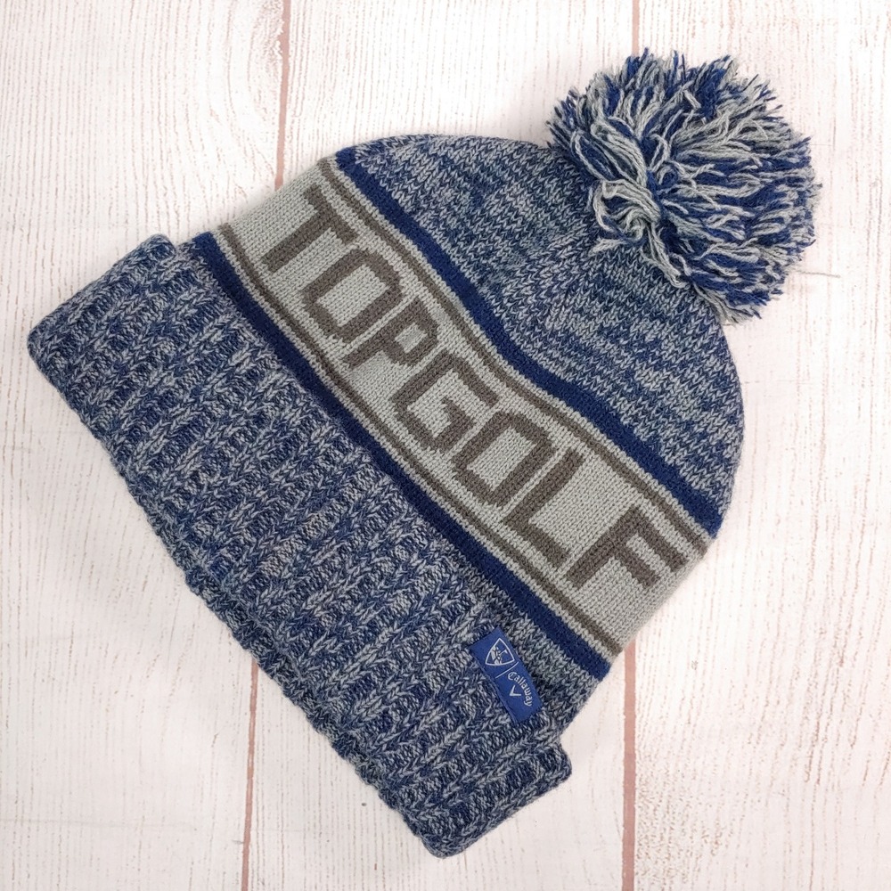 Callaway Topgolf Beanie - Unisex OSFM Blue Gray - Pom Pom Fleece Lined Knit Hat